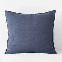 Premium Breathable Washed Linen Solid Sham - Denim Blue, Euro,Denim Blue