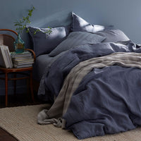 Premium Breathable Washed Linen Solid Sham - Denim Blue, Standard,Denim Blue
