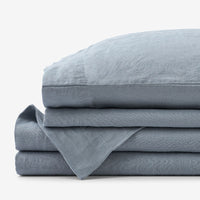 Premium Breathable Washed Linen Solid Bed Sheet Set - Dusty Blue, Twin,Dusty Blue