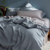 Premium Breathable Washed Linen Solid Bed Sheet Set - Dusty Blue, Twin,Dusty Blue
