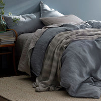 Premium Breathable Washed Linen Solid Bed Sheet Set - Dusty Blue, Twin,Dusty Blue