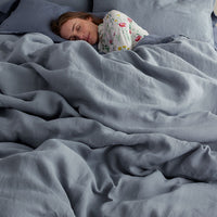 Premium Breathable Washed Linen Solid Bed Sheet Set - Dusty Blue, Twin,Dusty Blue