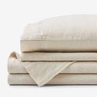 Premium Breathable Washed Linen Solid Bed Sheet Set - Parchment, Twin,Parchment