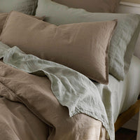 Premium Breathable Washed Linen Solid Bed Sheet Set - Pine Bark, Twin,Pine Bark