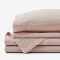 Premium Breathable Washed Linen Solid Bed Sheet Set - Rose Smoke, Twin,Rose Smoke