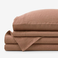 Premium Breathable Washed Linen Solid Bed Sheet Set - Terracotta, Twin,Terracotta