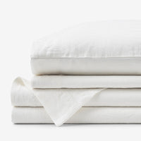 Premium Breathable Washed Linen Solid Bed Sheet Set - White, Twin,White