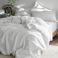 Premium Breathable Washed Linen Solid Bed Sheet Set - White, Twin,White