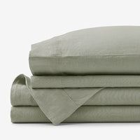 Premium Breathable Washed Linen Solid Bed Sheet Set - Moss Green, Twin,Moss Green