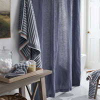 Premium Breathable Washed Linen Solid Shower Curtain - Denim Blue,Denim Blue