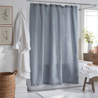 Premium Breathable Washed Linen Solid Shower Curtain - Dusty Blue,Dusty Blue
