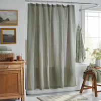 Premium Breathable Washed Linen Solid Shower Curtain - Moss Green,Moss Green
