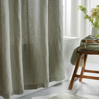 Premium Breathable Washed Linen Solid Shower Curtain - Moss Green,Moss Green