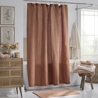 Premium Breathable Washed Linen Solid Shower Curtain - Terracotta,Terracotta