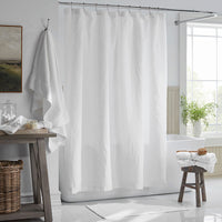 Premium Breathable Washed Linen Solid Shower Curtain - White,White