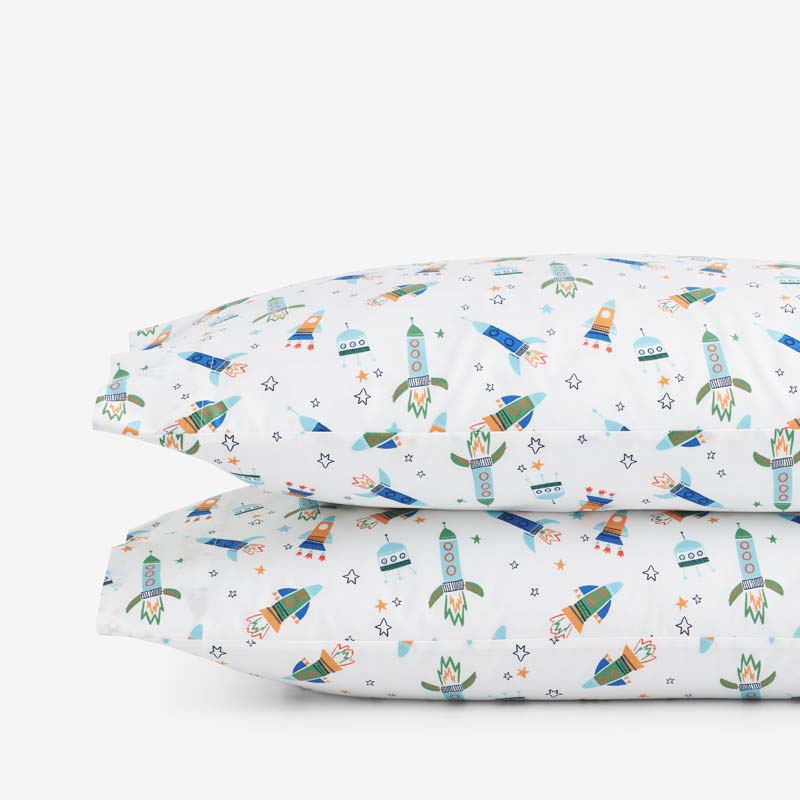 Space Adventure Classic Cool Organic Cotton Percale Pillowcase Set - White Multi, Standard,White Multi