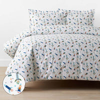 Space Adventure Classic Cool Organic Cotton Percale Duvet Cover Set - White Multi, Twin/Twin XL,White Multi