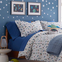 Space Adventure Classic Cool Organic Cotton Percale Duvet Cover Set - White Multi, Twin/Twin XL,White Multi