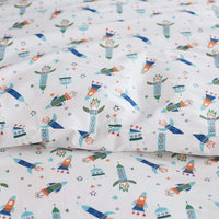 Space Adventure Classic Cool Organic Cotton Percale Duvet Cover Set - White Multi, Twin/Twin XL,White Multi