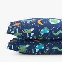 Planets and Rockets Classic Cool Organic Cotton Percale Pillowcase Set - Navy Multi, Standard,Navy Multi