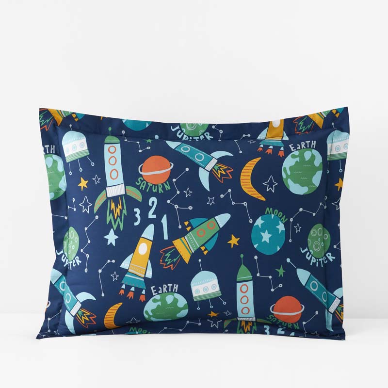 Planets and Rockets Classic Cool Organic Cotton Percale Sham - Navy Multi, Standard,Navy Multi