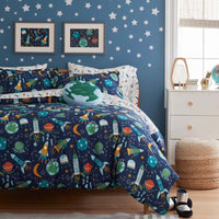 Planets and Rockets Classic Cool Organic Cotton Percale Sham - Navy Multi, Standard,Navy Multi
