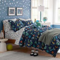 Planets and Rockets Classic Cool Organic Cotton Percale Bed Sheet Set - Navy Multi, Twin XL,Navy Multi