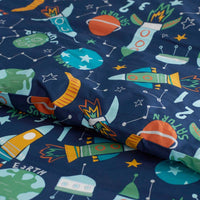 Planets and Rockets Classic Cool Organic Cotton Percale Bed Sheet Set - Navy Multi, Twin XL,Navy Multi