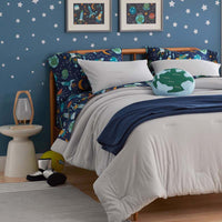 Planets and Rockets Classic Cool Organic Cotton Percale Duvet Cover Set - Navy Multi, Twin/Twin XL,Navy Multi