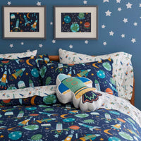 Planets and Rockets Classic Cool Organic Cotton Percale Comforter Set - Navy Multi, Twin/Twin XL,Navy Multi