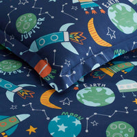 Planets and Rockets Classic Cool Organic Cotton Percale Comforter Set - Navy Multi, Twin/Twin XL,Navy Multi