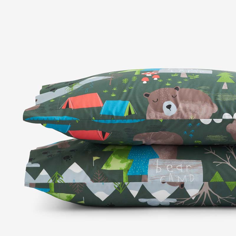 Bear Camp Classic Cool Organic Cotton Percale Pillowcase Set - Green Multi, Standard,Green Multi