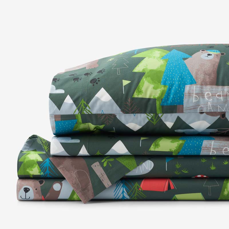 Bear Camp Classic Cool Organic Cotton Percale Bed Sheet Set - Green Multi, Twin XL,Green Multi