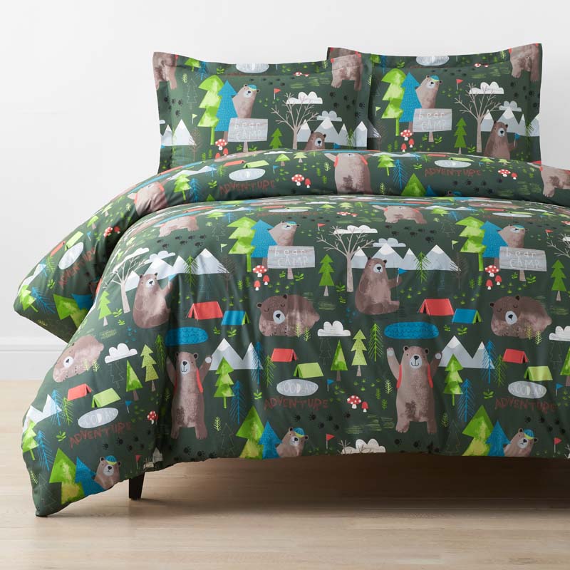 Bear Camp Classic Cool Organic Cotton Percale Duvet Cover Set - Green Multi, Twin/Twin XL,Green Multi