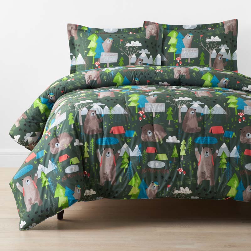 Bear Camp Classic Cool Organic Cotton Percale Comforter Set - Green Multi, Twin/Twin XL,Green Multi