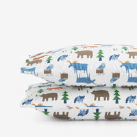 Forest Friends Classic Cool Organic Cotton Percale Pillowcase Set - White Multi, Standard,White Multi