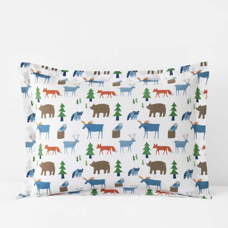 Forest Friends Classic Cool Organic Cotton Percale Sham - White Multi, Standard,White Multi