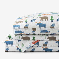 Forest Friends Classic Cool Organic Cotton Percale Bed Sheet Set - White Multi, Twin XL,White Multi