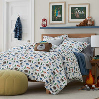 Forest Friends Classic Cool Organic Cotton Percale Bed Sheet Set - White Multi, Twin XL,White Multi
