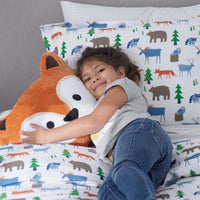 Forest Friends Classic Cool Organic Cotton Percale Bed Sheet Set - White Multi, Twin XL,White Multi