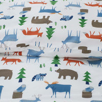 Forest Friends Classic Cool Organic Cotton Percale Duvet Cover Set - White Multi, Twin/Twin XL,White Multi