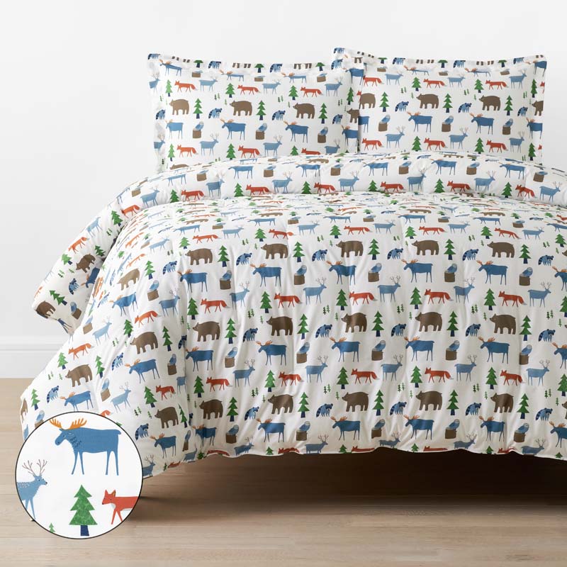 Forest Friends Classic Cool Organic Cotton Percale Comforter Set - White Multi, Twin/Twin XL,White Multi