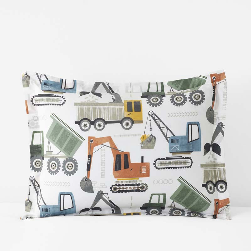 Construction Builders Classic Cool Organic Cotton Percale Sham - White Multi, Standard,White Multi