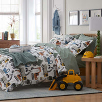 Construction Builders Classic Cool Organic Cotton Percale Bed Sheet Set - White Multi, Twin XL,White Multi