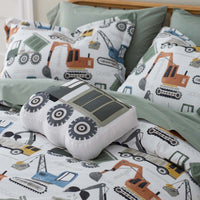 Construction Builders Classic Cool Organic Cotton Percale Bed Sheet Set - White Multi, Twin XL,White Multi