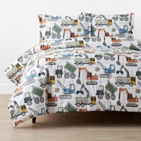 Construction Builders Classic Cool Organic Cotton Percale Duvet Cover Set - White Multi, Twin/Twin XL,White Multi