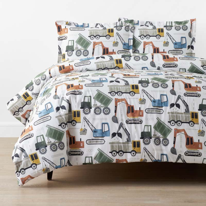 Construction Builders Classic Cool Organic Cotton Percale Duvet Cover Set - White Multi, Twin/Twin XL,White Multi