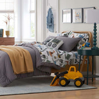Construction Builders Classic Cool Organic Cotton Percale Duvet Cover Set - White Multi, Twin/Twin XL,White Multi