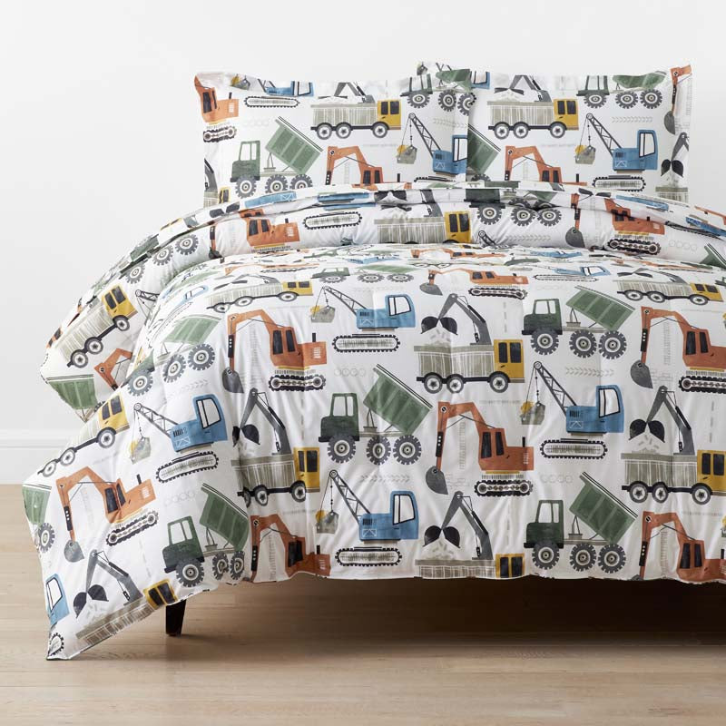Construction Builders Classic Cool Organic Cotton Percale Comforter Set - White Multi, Twin/Twin XL,White Multi