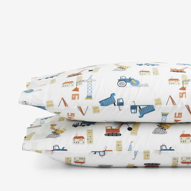 City Builders Classic Cool Organic Cotton Percale Pillowcase Set - White Multi, Standard,White Multi